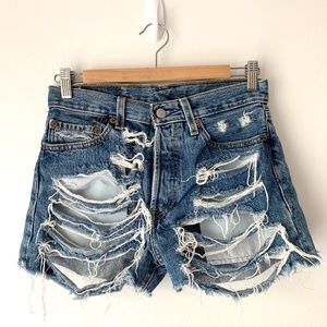Levi's shredded denim shorts